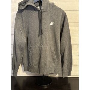 Nike Hoodie Mens Medium Gray Fleece Pullover Sweatshirt Pocket Logo